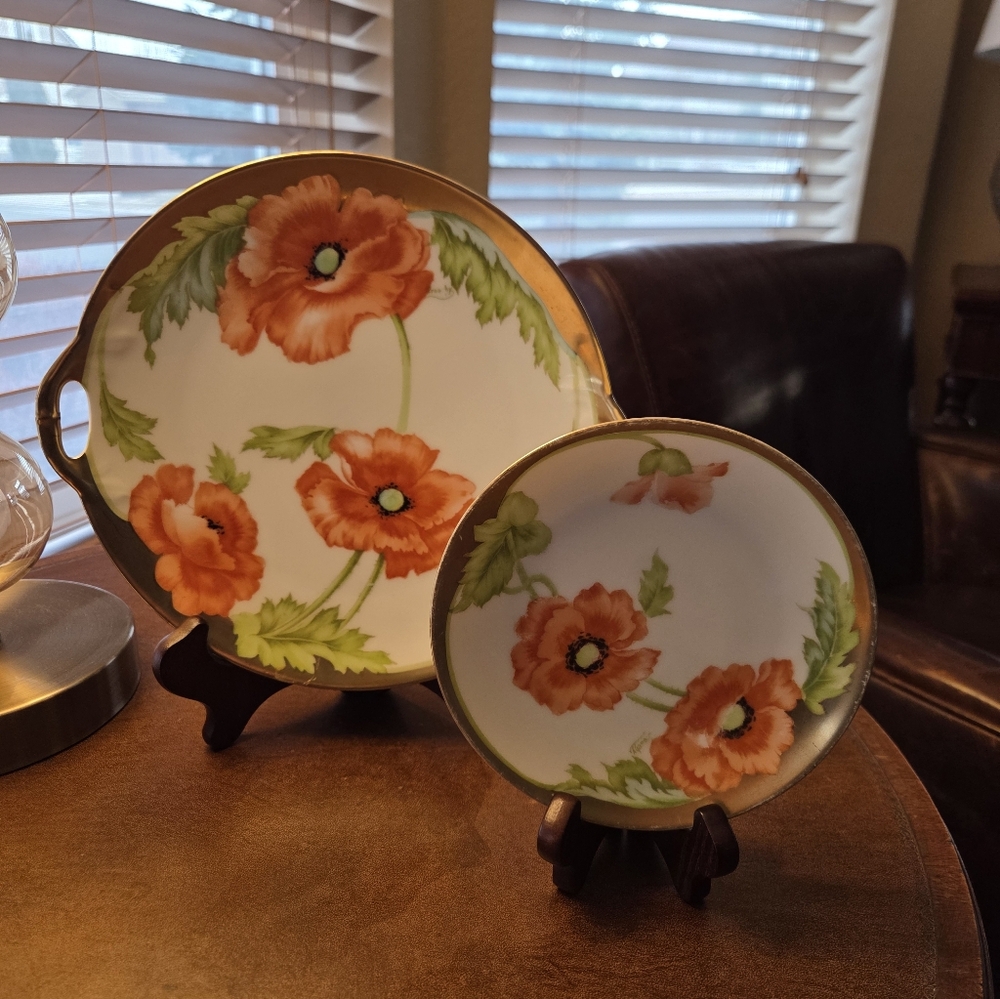 Handpainted Poppies On Bavarian Porcelain Gilt Edges Signed & Numbered